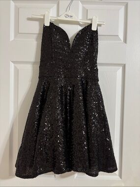 Strapless Black Sequin Cocktail Dress